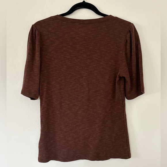 Gap Rib Henley Short Puff Sleeve Button Up Cotton Blend Top Y2K Cottagecore - Picture 2 of 4